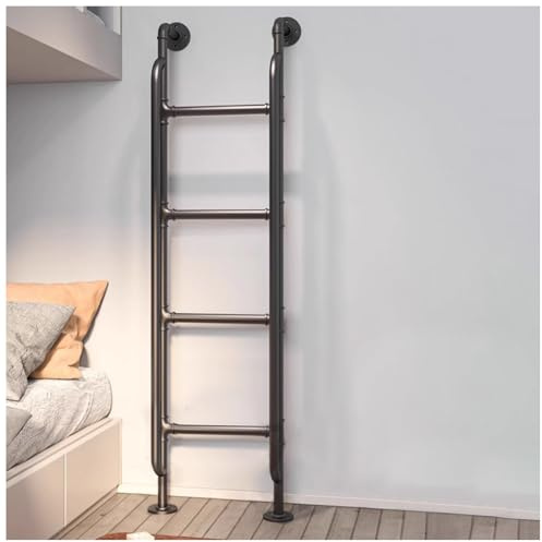 Loft Ladder Stairs 4 5 6 7 Foot Tall, Basement Window Well Egress Ladder, Bunk Bed Ladder with Handrails & Self-Adhesive Foam Padding, Floor Standing & Bed Side Mount, Iron (Color