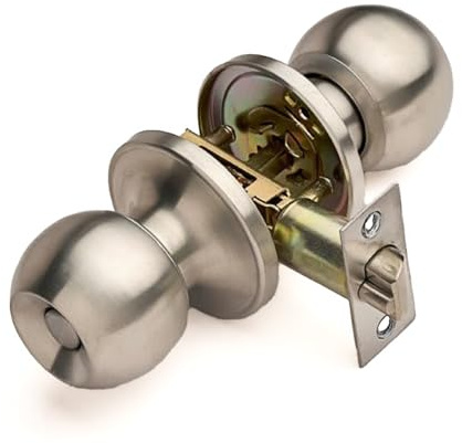 Designer Levers Passage Door Knob Set, Satin Stainless Steel | 70mm; includes one pair of handles for one door, tubular latch, spindle, screws.