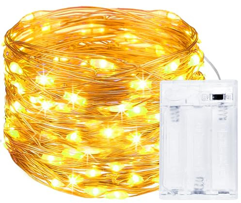 Kolpop Fairy Lights Battery Operated, 5M 50 LED Copper Wire Christmas String Lights, Warm White LED Twinkle Lights for Bedroom Wedding Birthday Party Indoor Tree DIY Decorations
