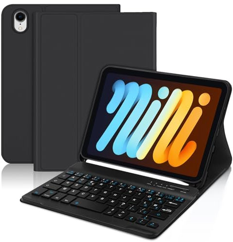 JADEMALL Étui Clavier pour iPad Mini 6 8.3 2021, Coque iPad Mini 6 avec AZERTY Clavier Bluetooth Détachable pour Mini 6 8.3 Pouces, Noir