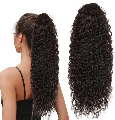 Wisebom Ponytail Extension Klammer 62cm Haarteil Pferdeschwanz Lang Lockige Wellige Ponytail Extension mit Kordelzug für Damen Synthetik Haare Extensions (Braun)