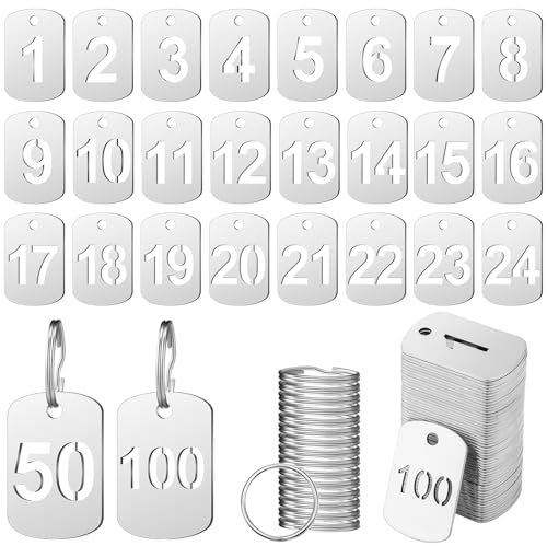 Zonon 1–100 nummerierte Metallanhänger mit Schlüsselringen, ausgehöhlte Edelstahl-Nummernschilder, Metallschilder, Schlüssel-ID-Etikett für Zuhause, Büro, Schlafsaal, Schrank, Haus, Schließfächer
