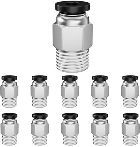 Paquete de 10 mangueras de 4 mm AD x rosca macho de 1/8 pulgadas, adaptador de línea de aire de liberación rápida, accesorios de enchufe rectos, conexión neumática (PC4-01) (4 mm - (1/8 pulgadas)