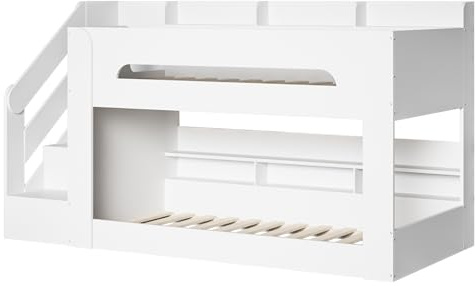 Flair Furnishings - Double Bunk Bed for Kids, Staircase Bunk Bed with Storage, Heavy Duty, Integrated Shelving and Step Storage, Sleek and Stylish (White)