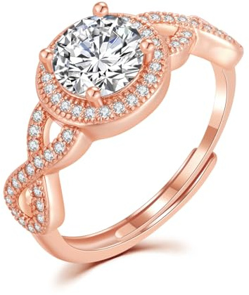 LYL.Adorer Bague en Or Rose avec Moissanite 1 Carat, Infini Ajustable pour Femme, Argent 925 Bague de Fiançailles, Cadeau Romantique pour Sa Copine