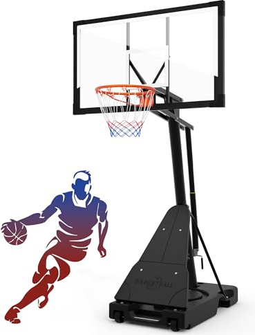 PIZZELLO Basketballkorb 112 x 71 cm Backboard Tragbarer Basketballkorb für den Außenbereich, 133-305 cm stufenlose Verstellung Kurbelverstellbares Basketball Korb-System für den Garten