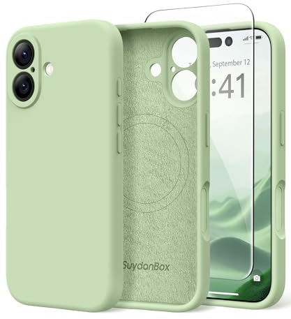 SuydanBox Magnetic for iPhone 16 Case, Compatible with MagSafe, [Screen Protector + Full Camera Protection], Silicone Shockproof Anti-Scratch Protective Phone Case for iPhone 16 6.1, Matcha | Fit for MagSafe, Screen Protector, Full Camera Protection, Premium Silicone Shockproof Protective Phone Case for iPhone 16