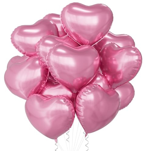 SULALABOO 15PCS Pink Heart Balloons Helium 18 Inch Foil Balloon | Helium Heart Shaped for Valentines Day Mother's Day Engagement Anniversary Birthday Bridal Wedding Party Decorations