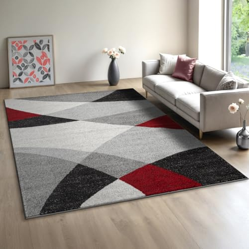 Mia´s Teppiche Modena - Moderner Kurzflor Teppich, Wohnzimmer & Schlafzimmer, weich & pflegeleicht, geometrische Wellenmuster, Grau, 120 x 160 cm