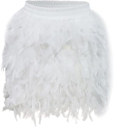 Federrock Damen Feder Rock KarnevalkostüM,Cosplay Minirock Kurz TüLlrock Elastische Mittlere Taille Federrock Festliche Minirock Sexy Tutu Ballkleid Gothic Rave Wear