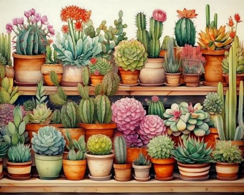 Weiniuniu Canevas Point de Croix Kit Complet Cactus succulents 11CT Adulte point de croix kit DIY debutant broderie point de croix imprimé 50x70 cm