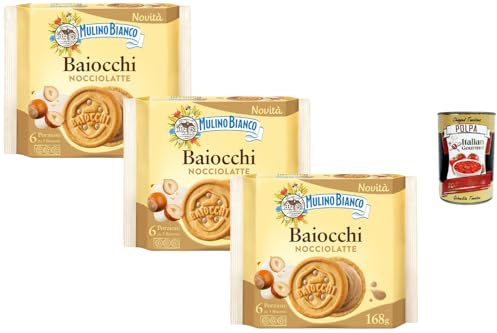 Italian Gourmet - Gefüllte Doppelkekse mit Haselnuss-Milch-Creme 3×168 g | Italienisches Gebäck, 6 Portionen pro Packung | Ideal für Frühstück, Snack & Kaffee + Italian Gourmet Polpa