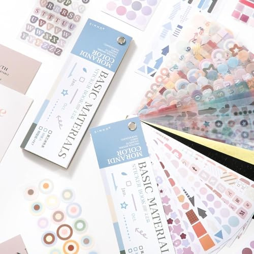 Stickerbuch für Erwachsene – Scrapbooking Sticker Set für Bullet Journal & Kalender, Verschiedene Formen mit Sternen, Herzen und Buchstaben, Kreative Dekoration für Notizbuch, Fotoalbum & Planner