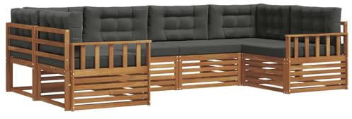 vidaXL Sofagarnituren 6 pcs Natur und Anthrazit Massivholz Akazie, Moderner Garten-Sofa, strapazierfähiges Terrassen-Set, Bequeme Sitzmöbel für Deine Lounge-Atmosphäre
