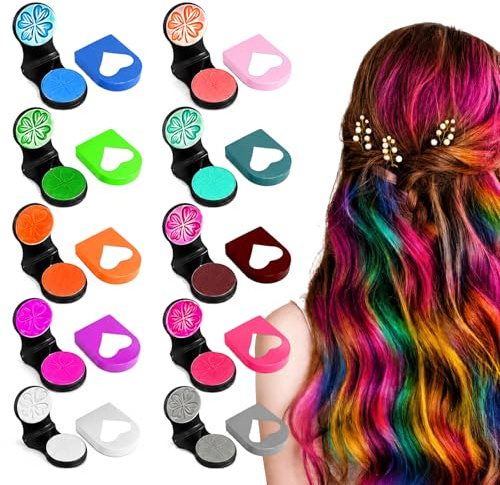10 Tizas para el Pelo, Tinte Temporal Lavable con Colores Vibrantes. Kit de color capilar ideal para disfraces, Halloween, Navidad y cumpleaños， colorido