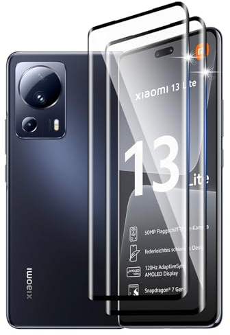 DXULWLM 2 Piezas Cristal Templado para Xiaomi 13 Lite,HD transparente,3D Cobertura Completa,Dureza 9H,Sin Burbujas,Anti-Arañazo Protector de Pantalla