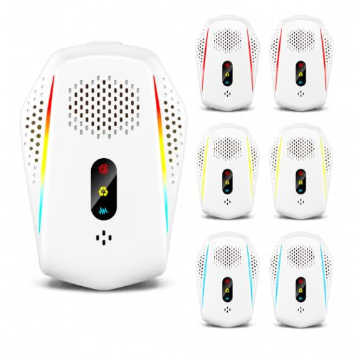 Repelente Ultrasónico de Plagas 6 Pack, Ahuyentador de Ratones e Insectos con 3 Modos Inteligentes, Ultrasonidos para Casa, Cocina, Dormitorio, Garaje, Seguro para Niños y Mascotas (Blanco)