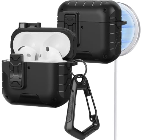 HITZEE Hülle für AirPods 4, kompatibel mit AirPods 4 Generation Hülle (2024), Magnetisch Auto-Locking mit Telefonständer, Kompatibel mit MagSaf Case, Schwarz