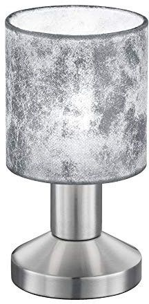 Trio Leuchten Tischleuchte Garda 595400189 Nickel matt, E14, Stoffschirm Silberfarbig, 9.5 x 9.5 x 18 cm, On/Off Touch