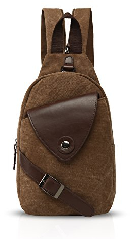 FANDARE Klassische Sling Bag Sport Rucksack Party Outdoor Tragbare Crossbody Tasche Damen/Herren Breathable Verschleißfeste Leinwand Braun