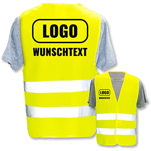 PixiPrints.com Warnweste mit eigenem Aufdruck * Druck: Rücken + Front/Premium-Druck, Farbe & Größe: Gelb M/L * Selbst gestalten mit Name Text Bild Logo
