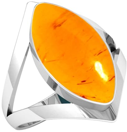 Jeweloporium 925 Sterling Silber Ringe für Frauen Orange Bernstein mit Stein Handgefertigt Silber Ringe Größe 59(18.8) Valentinstag - Geschenk Mode Schmuck