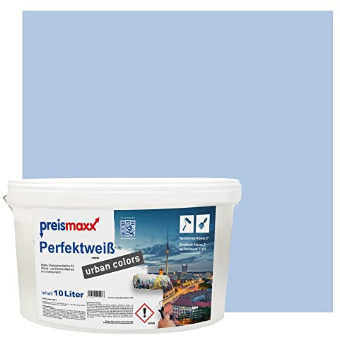 Preismaxx Perfektweiß urban colors, bunte Wandfarbe, blau, denim 10L, Innenfarbe, hohe Deckkraft Klasse 2, matt