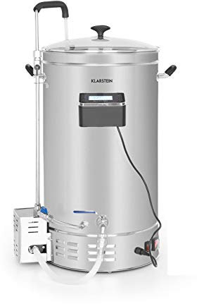 Klarstein Brauheld Pro - Fermentadores cerveza, Fabrica cerveza artesanal, Máquina cerveza artesanal, Temporizador 1-99 min, 30-100 °C, Acero inoxidable, Recipiente grano extraíble, 45 L, Plateado