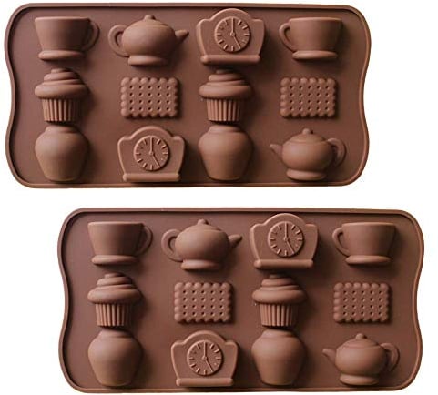 2 moldes de silicona para té de la tarde, té de la tarde, tazas de café, galletas, chocolate, caramelos, bandejas para cubitos de hielo (color al azar)