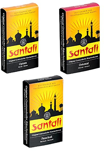 Crottendorfer Räucherkerzen Santali - fernöstliche Düfte - 3er Set (3x20 Räucherkerzen Größe M) - Opium + Oriental + Patschuli - Made in Germany