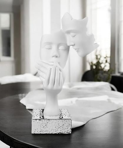 MAZZOLA LUCE Scultura da tavolo design moderna volti innamorati gesso soprammobile Made in Italy base colore argento