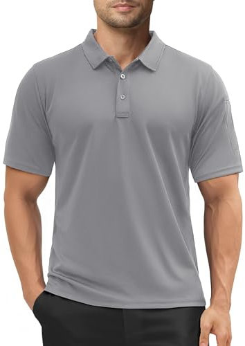 MAGCOMSEN Men's Golf Top Short Sleeve Breathable Performance Athletic Sport Polo Shirt Light Grey, XL