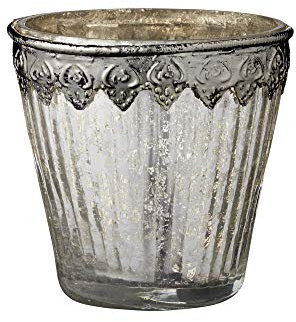Lene Bjerre Windlicht Teelichthalter Kerzenglas 'Diva' Silber antiksilber Glas Nostalgie Vintage Scandi French