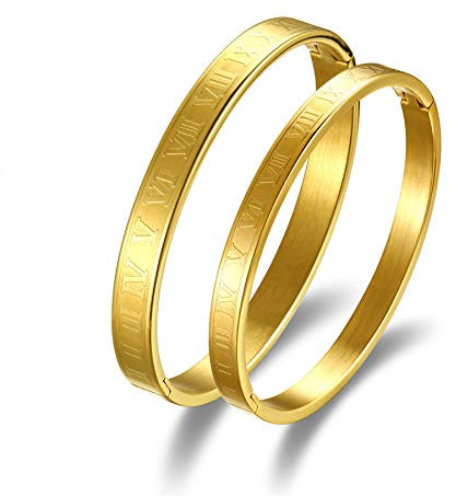JewelryWe Gold Armreif Armband Herren: Edelstahl Römische Ziffern Manschette Armspange Männer Inspirierendes Armband Gravur Charmant Schlicht Mode Schmuck Geschenk