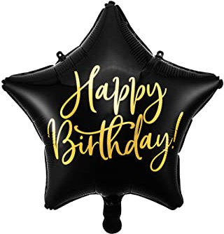 Folienballon Stern 40cm mit Schrift Happy Birthday für Helium Luftballon Geburtstag schwarz gold