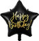 Folienballon Stern 40cm mit Schrift Happy Birthday für Helium Luftballon Geburtstag schwarz gold