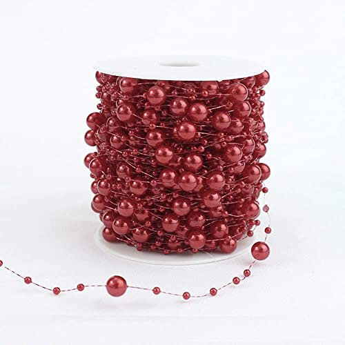 60m Perlengirlande Perlenband Perlenkette Perlenschnur Geschenkband Dekoband mit Perlen für DIY Basteln Party Tischdeko Hochzeit Braut Haarschmuck Ohrringe Halskette Brautstrauß Weihnachten,Rot