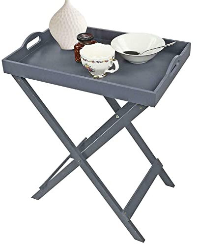 Wooden Butler Serving Tray - Serving Tray | Foldable, Portable & Versatile Design | With Handles | Made From MDF | Ideal For Serving Meals, Nibbles And Drinks, Indoor Or Outdoor Use- Grey
