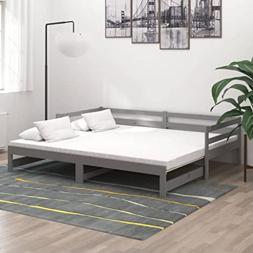 vidaXL Massivholz Kiefer Tagesbett Ausziehbar Sofa Bett Gästebett Schlafsofa Holzbett Bettsofa Sofabett Ausziehbett Massivholzbett 2X(90x200) cm Grau