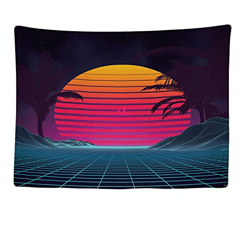 Ulticool - Neon Retro 80er Vintage Palm - Wandteppich - 200x150 cm - Großer Tapete - Posterdeko - Eighties - Jahre 80er Zubehör Deko - Tuch - Zubehör für Schlafzimmer Wohnzimmer