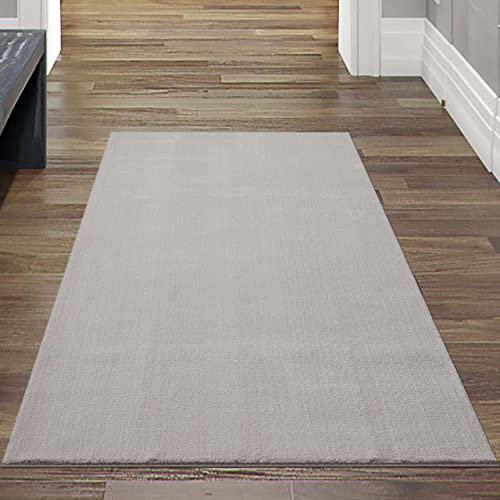 Flauschiger Teppich für die Sofaecke, waschbar (Schadstoff-geprüft), Sandfarben, 60x110 cm