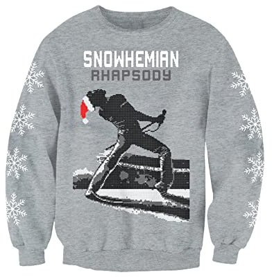 Snowhemian Rhapsody Rock Music Christmas Jumper Adults Sweatshirt (UK, Alpha, M, Regular, Regular) Grey