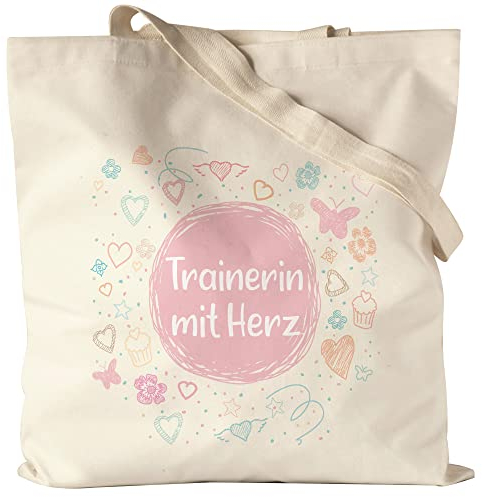 Hey!Print Trainerin mit Herz Jutebeutel Stoffbeutel Canvas Dankeschön Geschenk Danke Sagen Für Alles Fitness Handball Fußball Verein