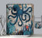 EHOMERY Rideau Douche Store Anneaux Rideaux Douche Poulpe Étoile De Mer Algues Rideau De Douche Imprimé Rideaux De Douche Manga Polyester Bleu 12 Anneaux De Crochets, 160X180Cm