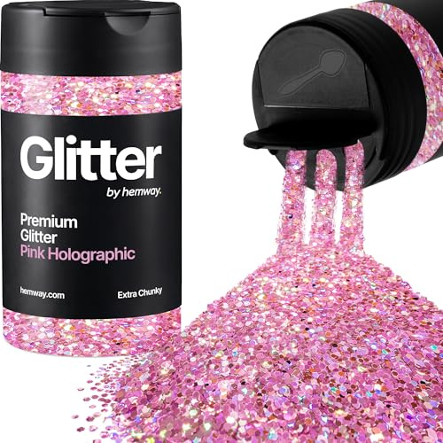 Hemway Holographic Pink Glitter Shaker, 130g Extra Chunky Glitter | for Resin & Epoxy Crafts for Decorating, Halloween, Christmas, Nail, Face, Art