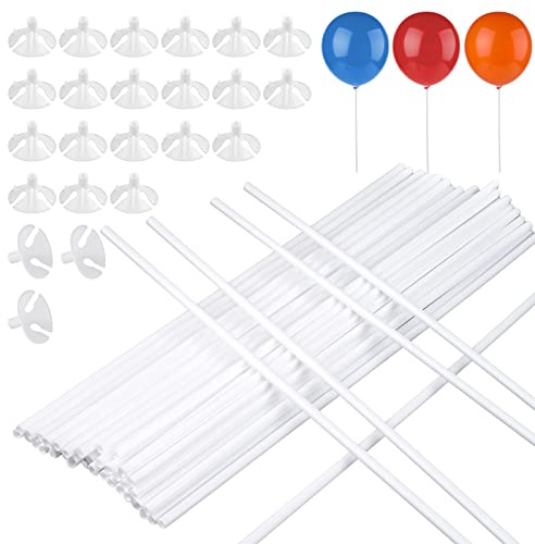 50x Ballonstangen Einzeln, 32cm Weiß Kunststoff Ballonstäbe für Luftballons | Stäbe Halter für Hochzeit, Geburtstag, Feiertage, Party Decor, Wiederverwendbar