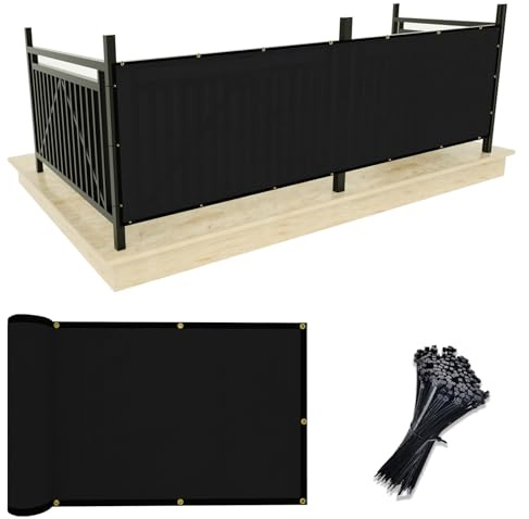 UPGRADE Balcony Privacy Screen Fence Commercial Shade Cover 3' x 16' with Ties Durable and UV Resistant Perfect for Deck Patios-Black, Customizable