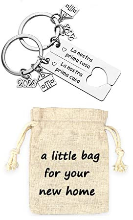 LUOKIFUR Nuevo llavero de inauguración de la casa, regalo para el primer hogar, nuevo regalo para vecinos, regalo de inauguración de la casa, llavero de acero inoxidable (2PCS Keychain)