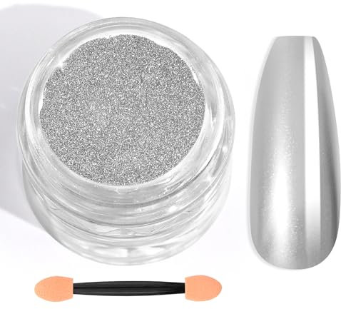 Saviland Chrome Nail Powder Set – Chrome Pulver Nägel Silberner Spiegeleffekt Laser Nail Art,Glitzer für Nägel Maniküre Dekoration Pulver mit Schwamm Sticks,Nagel Glitzer Pulver für Nagelkunstsalon