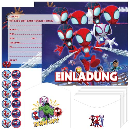 Zoriwn 12 x Spiderman Einladungskarten Kindergeburtstag Junge Mädchen für Geburtstagseinladungen Deutsche Mit Cartoon-Bilder Partyeinladungen für Kindergeburtstage